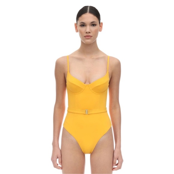 Onia x weworewhat Danielle yellow solid citrus belted swim suit size XL - Picture 2 of 16
